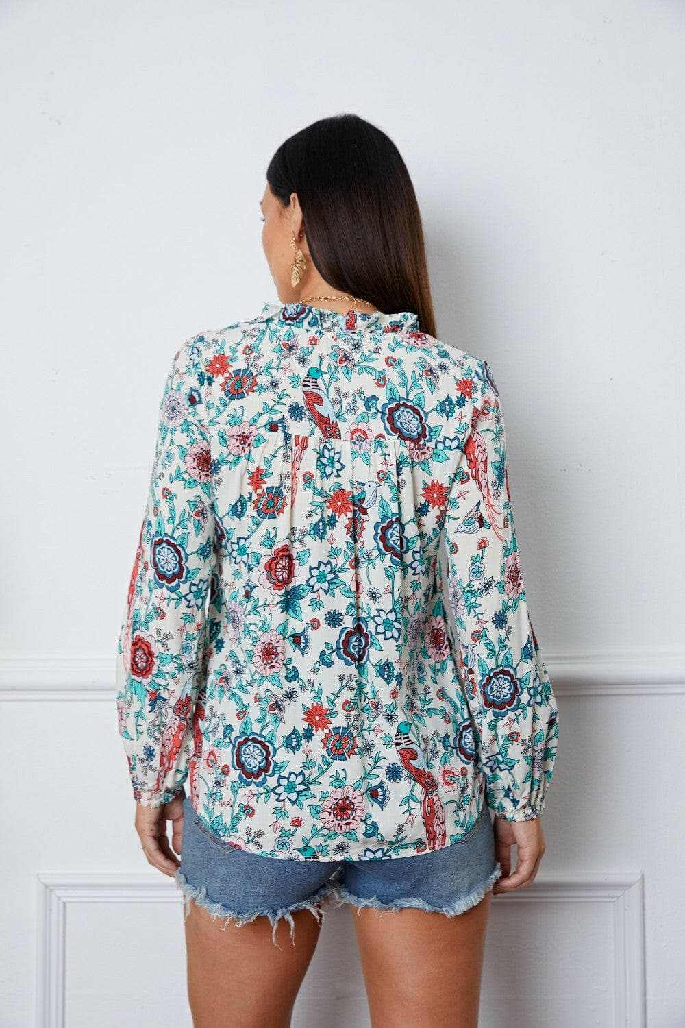 Floral Notched Blouse - Chic Design - Love Salve